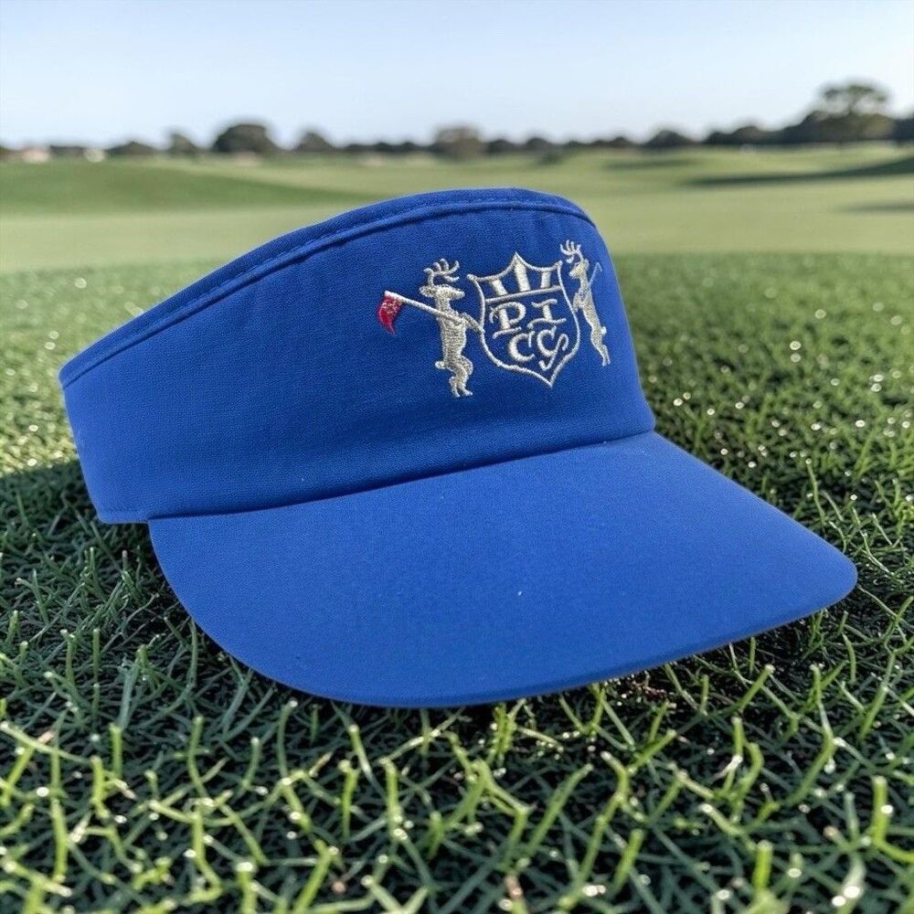 Vintage 90’s Town Talk Pine Island Country Club Golf Visor Hat Cap Blue USA Made